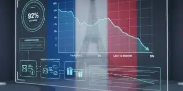 Tableau de bord numérique futuriste montrant une réduction du taux de désabonnement client grâce au marketing automation en France.