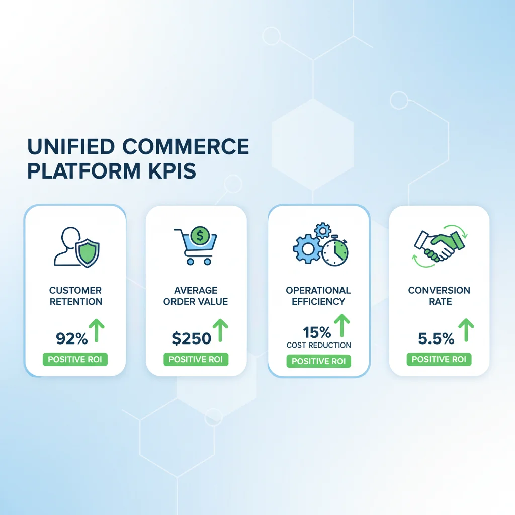 Infographie des indicateurs clés de performance (KPI) et du Retour sur Investissement (ROI) pour les plateformes de commerce unifié.