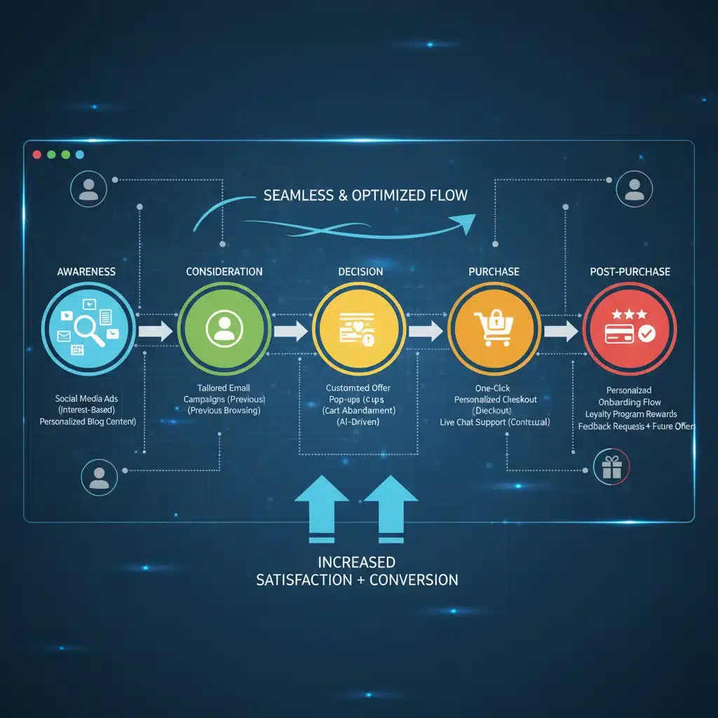 Schéma d'un parcours client personnalisé avec des points de contact UX optimisés.