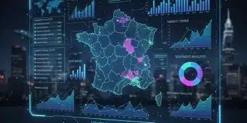 Interface numérique d'outils d'analyse concurrentielle avec des graphiques de données et une carte de France stylisée.