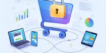 Illustration d'un parcours client digital optimisé avec un panier sécurisé et des appareils connectés.