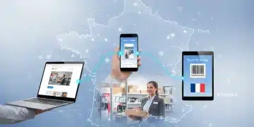 Illustration du parcours client omnicanal fluide en France avec divers appareils numériques et interactions en magasin.
