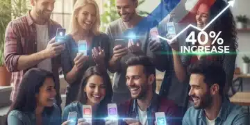Groupe diversifié partageant du contenu en ligne, symbolisant l'augmentation de l'engagement utilisateur en France.