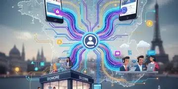 Illustration d'un parcours client omnicanal fluide et intégré en France, avec divers points de contact numériques et physiques.