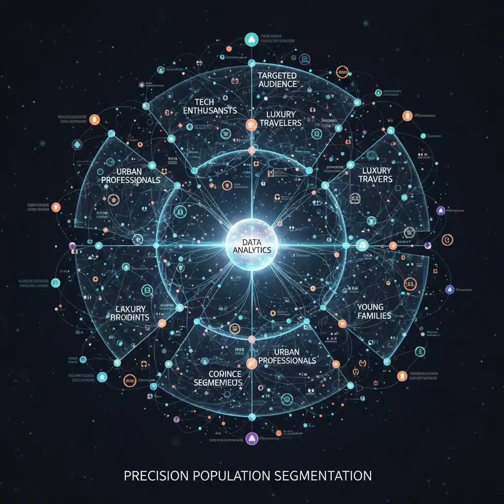 Infographie complexe montrant la segmentation d'audience via des données démographiques détaillées