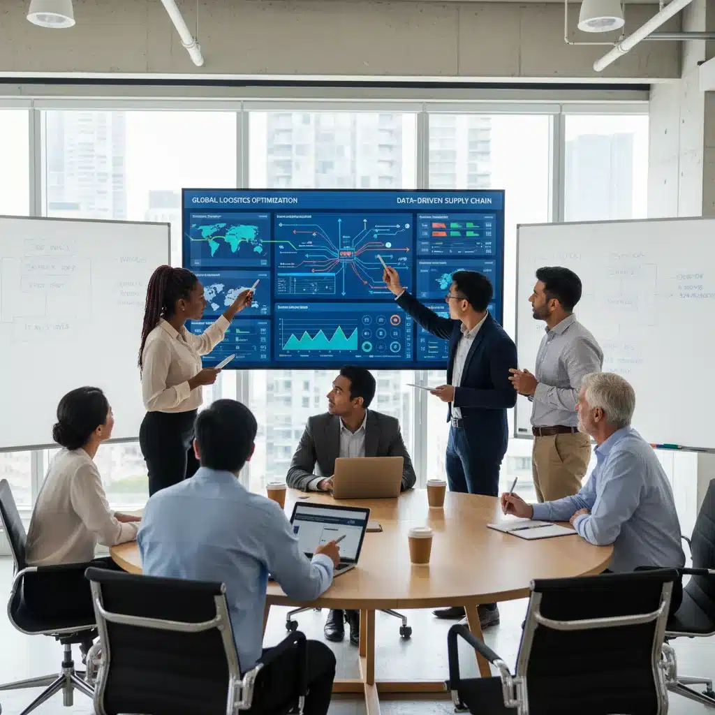 Équipe de professionnels de la chaîne d'approvisionnement collaborant autour d'un système de gestion des stocks intégré