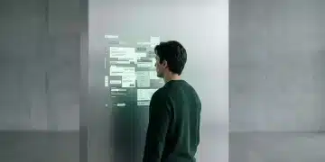 Une personne observe une interface numérique fragmentée et incohérente, illustrant l'échec de la stratégie de copie en analyse concurrentielle.
