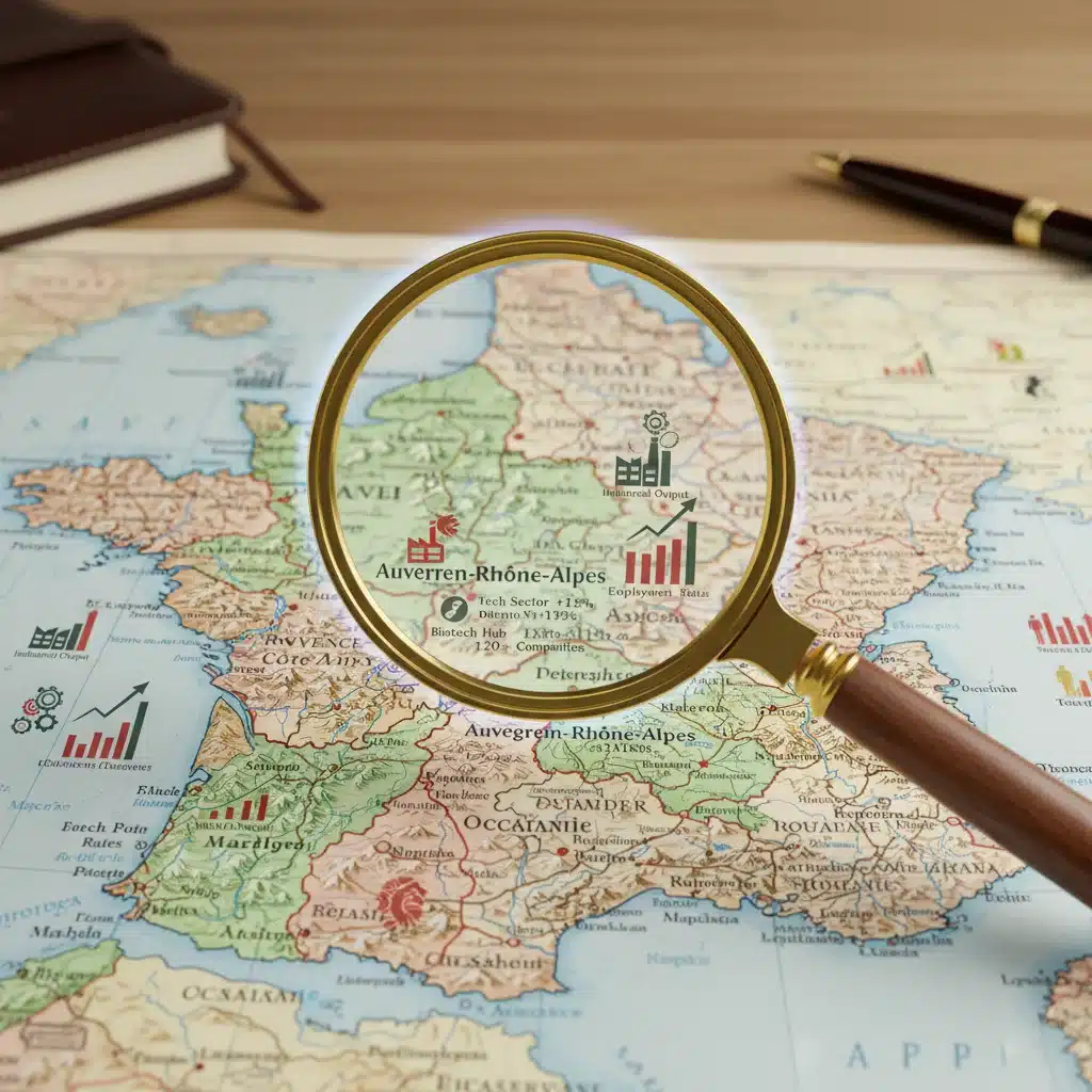 Loupe sur carte de France pour analyse de marché détaillée