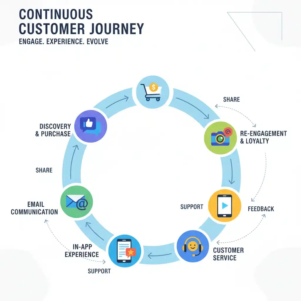 Infographie du parcours client et des points de contact pour une fidélisation continue