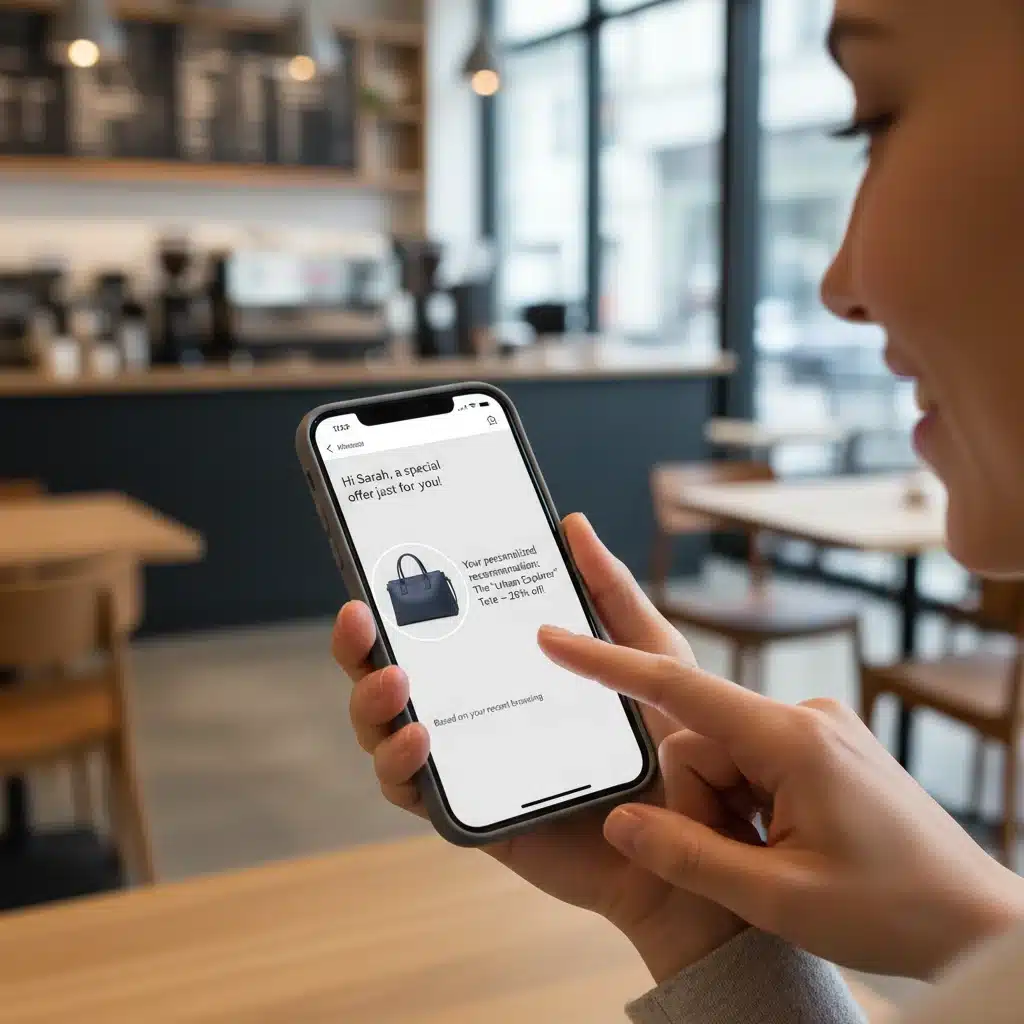 Client consultant une offre personnalisée sur son smartphone, signe de fidélisation numérique