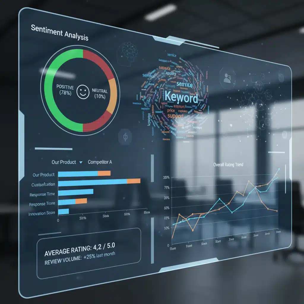 Tableau de bord d'analyse de sentiment et de veille concurrentielle pour les avis clients.